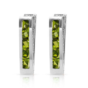 14K. SOLID GOLD OVAL HUGGIE EARRING WITH PERIDOTS (White Gold)